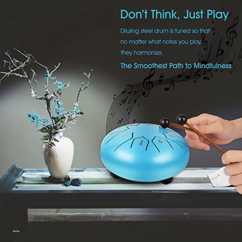 Diluling Steel Tongue Drum 8 Notes 6 Inch, Musical Drum Percussion Instrument with Finger Picks & Rubber Mallets, Awesome Gift for Children Adults Natural Sound for Relaxing Exploring