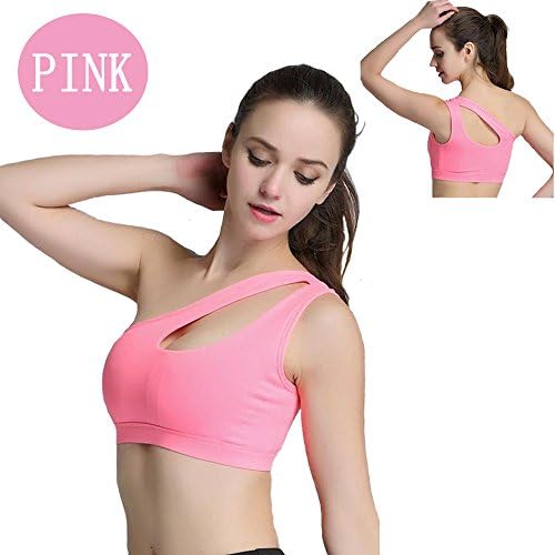 Sports Bra Wire Free Yoga Bralette Leisure Single Side Shoulder Straps for Women (L, pink)