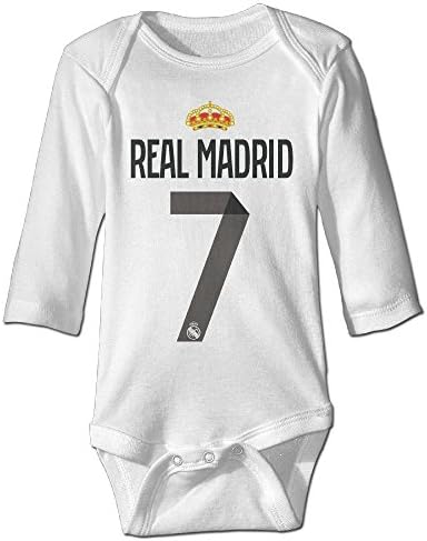 PGiG Baby's Real Madrid CF Cristiano Ronaldo #7 Hanging Bodysuit Romper Playsuit Outfits Clothes Climbing Clothes Long Sleeve White Apparel