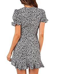 BerryGo Vestido corto con volantes y cuello en V para mujer