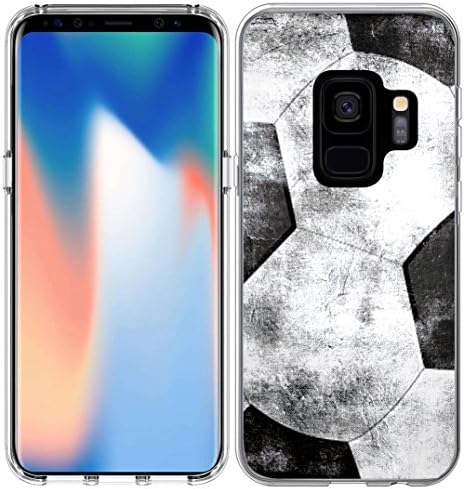 S9 Case Design/IWONE Designer TPU Non Slip Rubber Durable Compatible Protective Cover for Samsung for Galaxy S9 + Colorful Creative Vintage Soccer Football Pattern