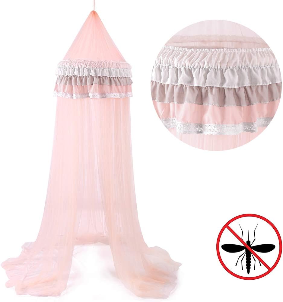 Didihou Bed Canopy for Girls Bedroom Pink Princess Girls Canopy Yarn Play Tent Bedding for Kids Playing Corner Reading Nook Dome Netting Girls Bedroom Decor