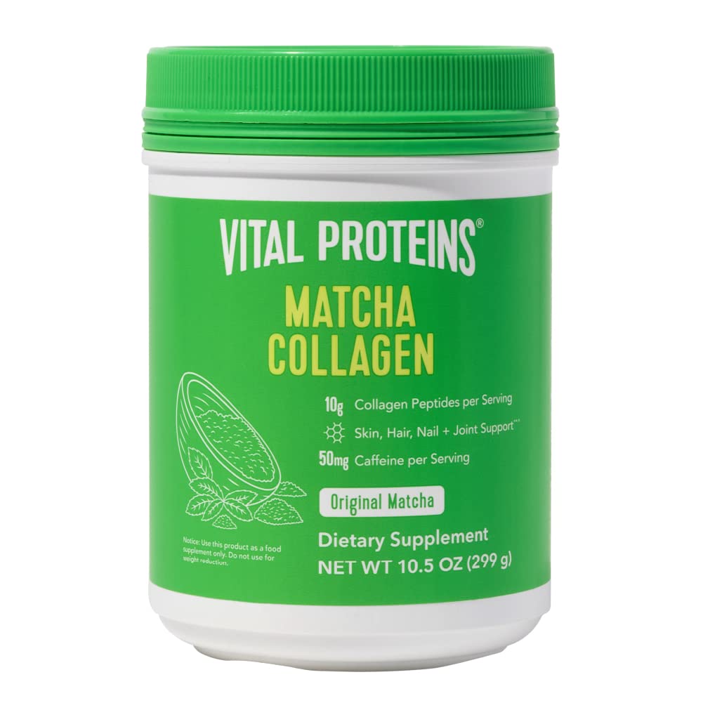 vital proteins matcha collagen peptides powder supplement, matcha green tea powder, 10.5 oz, original flavored