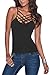 O&W Women Black Solid Skinny Lace up Double Strap Crisscross Front Cami Sleeveless Tank Top Camisole Vest M