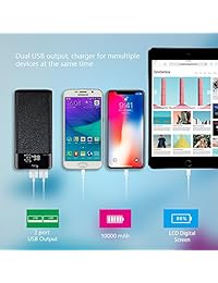 Banco de energía portátil mezone Real 10000 mAh Carga Rápida 3.0 con puertos 2 USB, LCD visualización Digital, cargador de batería externa para iPhone, iPad, Samsung teléfono inteligente Tablet, Negro