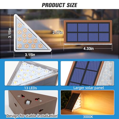 NIORSUN 12 x Solar Outdoor Stair Lights, Waterproof IP67 with 13 Bright LEDs, Warm White, 3000K, Auto On/Off, for Stairs, Steps, Patios, Gardens, Driveways