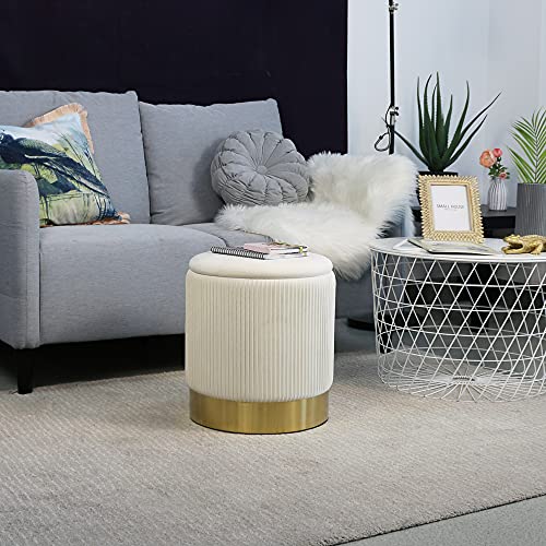 Ottoman with Storage White Velvet Ottoman for Living Room, Velvet
