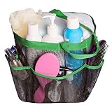 Attmu Mesh Shower Caddy, Quick Dry Shower Tote Bag Oxford Hanging Toiletry and Bath Organizer with 8 Storage Compartments for Shampoo, Conditioner, Soap and Other Bathroom Accessories (E-Green)