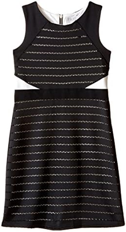 Us Angels Girl's Sleeveless Scuba Laser Cut Color Block Sheath Dress (Big Kids) Black 16