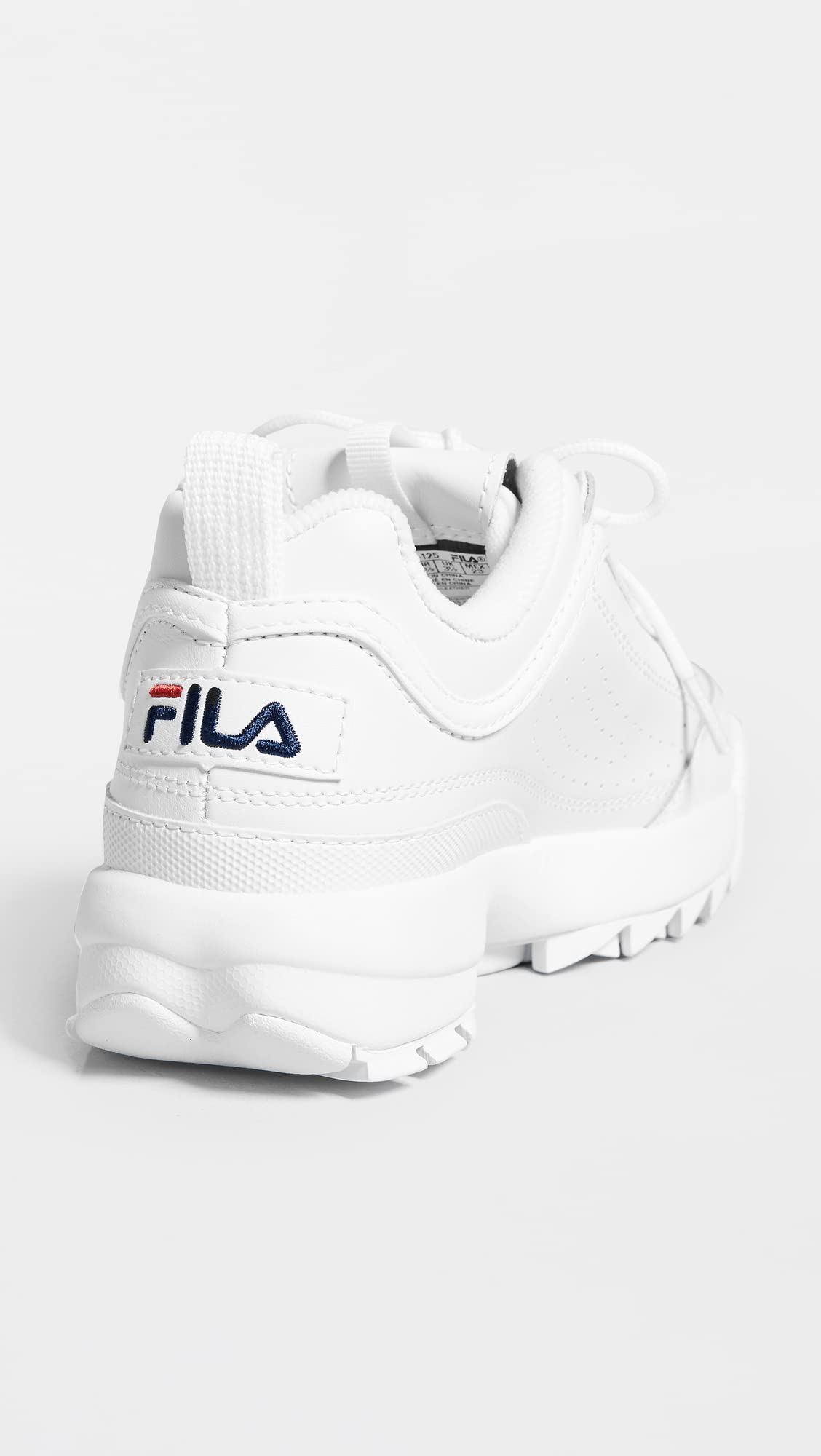 Fila Women's Disruptor II Premium Comfortable Sneakers, White/Navy/Red, 7.5