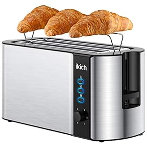 IKICH-4-Slice-Toaster-Stainless-Steel-Extra-Wide-4Slice-Long-Slot-Toaster-6-Browning-SettingWarming-RackVariable-WidthHigh-Lift1500W-DefrostReheatCancelAutomatic-Toaster IKICH 4 Slice Toaster, Stainless Steel, Extra Wide 4Slice Long Slot Toaster, 6 Browning Setting(Warming Rack/Variable Width/High-Lift/1500W, Defrost/Reheat/Cancel/Automatic Toaster)