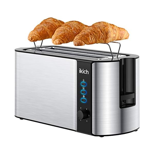 IKICH 4 Slice Toaster, Stainless Steel, Extra Wide 4Slice Long Slot Toaster, 6 Browning Setting(Warming Rack/Variable Width/High-Lift/1500W, Defrost/Reheat/Cancel/Automatic Toaster)