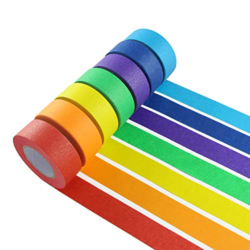 Colored Masking Tape, Rainbow Masking Tape Labeling Tape, Assorted Color Coded & Kids DIY Art Supplies, Home Decoration, Office Supplies (7-Color)