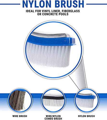 FLY HAWK Swimming Pool Brush, 8 FT Extension Rod 18.5"Polished Aluminum Rear Pool Cleaning Brush Head Designed to Clean Wall Tiles and Floor Nylon Bristle Algae Pool Brush(8 FT) - Thumbnail 2