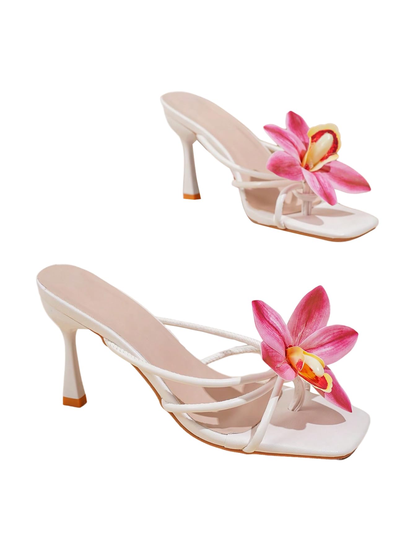 Photo 1 of ***FLOWER ON 1 OF THE SHOES IS BROKEN**** MakeMeChic Women's Open Toe Floral Kitten Heels Flower Summer Beach Sandals White Pink 7.5