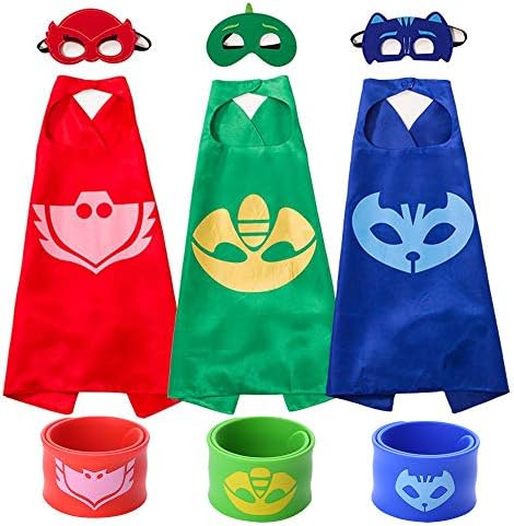 Ecparty Superheros Cape and Mask Matching Slap Bracelet for Kids Costume and Dress up (pj Masks) (pj Masks)