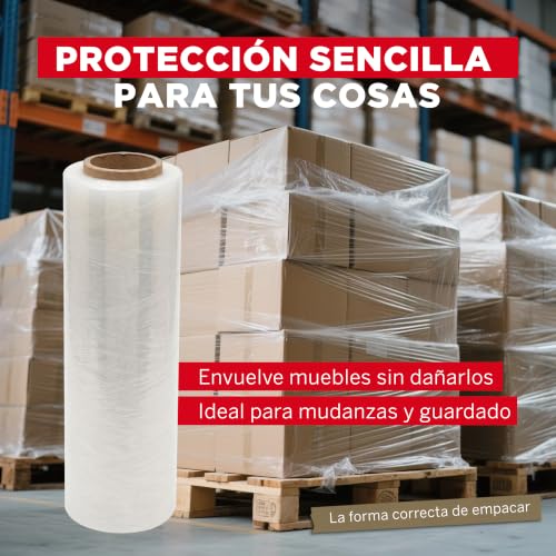 YUREX Emplaye Rollo Calibre 80 que Rinde Más con Menos Vueltas 18 pulgadas x800 pies para Empaque y Embalaje Protege Muebles Pallets en Mudanzas y Almacenaje sin Dejar Residuos Manual y Transparente