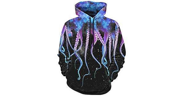 octopus claw galaxy print drawstring hoodie