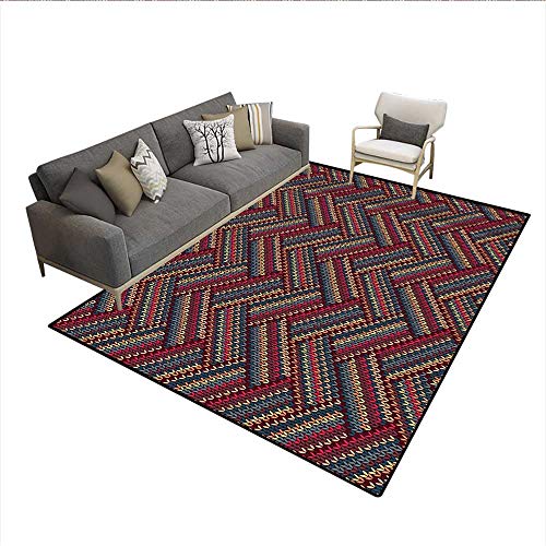 Carpet,Classical Knitting Pattern Image Autumnal Colors Herringbone Zigzag Stripes,Indoor Outdoor Rug,Multicolor 5'x8'