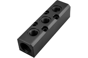 MARSTEK Air Manifold, 3 Way 5 Port Air Compressor Manifold, Air Hose Inline Manifold Block Splitter, Pneumatic Manifold Air Distribution Block, NPT 1/2 Inch Supply Port, NPT 1/4 Inch Output Port(BLACK)