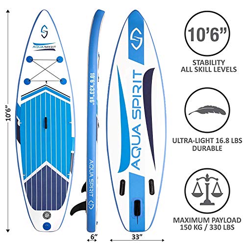 AQUA SPIRIT All Skill Levels Premium Inflatable Stand Up Paddle Board