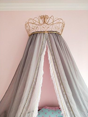 KQCNIFVNKLM Fringe mosquito net, Princess beding double european butterfly imitation linen bedding crown mosquito netting-gray