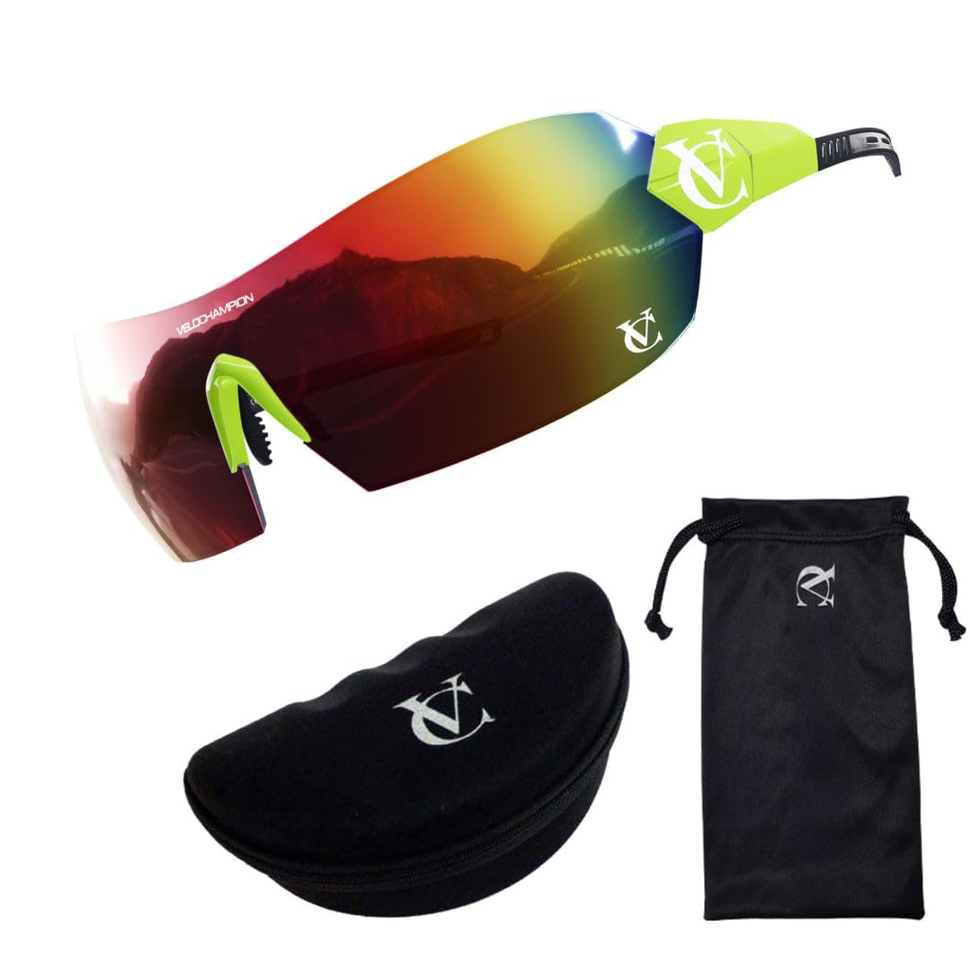 VeloChampion Cycling Sports Biking Sunglasses for Men Women Glasses with UV400 100% UV Protection Lenses (Hypersonic Green/Green)