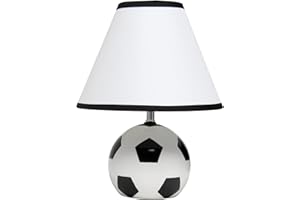 Simple Designs LT1079-SCR SportsLite 11.5" Tall Athletic Sports Soccer Ball Ceramic Bedside Table Desk Lamp w White Empire Fabric Shade w Black Trim for Kids' Room, Nursery, Bedroom,Gameroom, Mancave