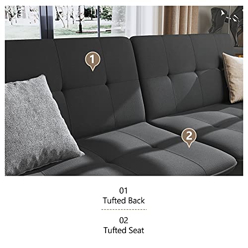 HONBAY Folding Futon, Convertible Sofa Bed for Small Space, Tufted