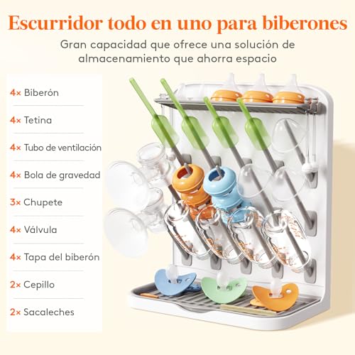Lifewit - Estante de Secado de biberones para 15 Botellas, tapete de Secado, Caja de chupetes extraíble, Bandeja de Goteo, Estante Vertical para Accesorios de biberones, pajitas con Peso, Piezas de