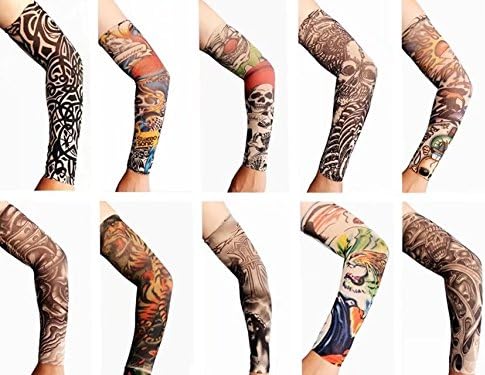 10pcs Fake Temporary Tattoo Sleeves, Body Art Arm Stockings Slip Accessories - Designs Tiger, Skull and Etc