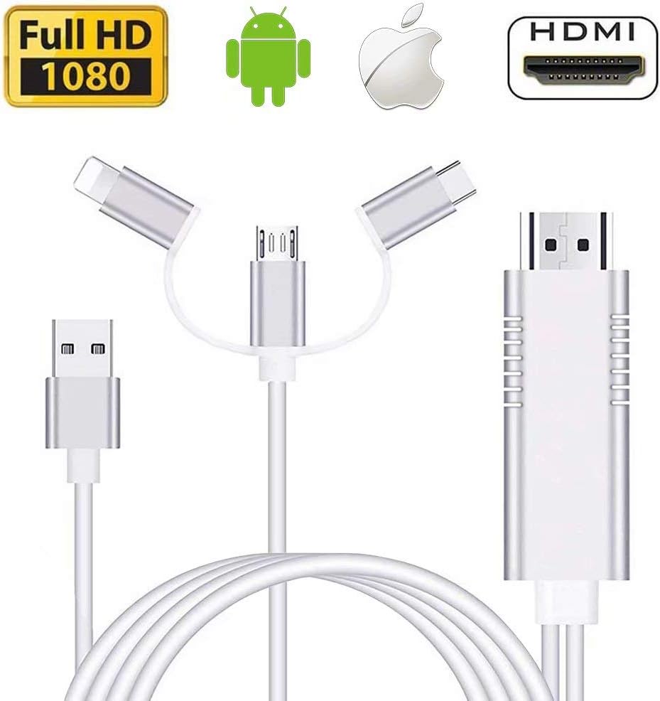 Snxiwth Adapter HDMI Cable, 1080P Connector 3 in 1 AV Digital Converter HDTV Conversion Compatible with Android and I-os HDTV Projector(Silver)