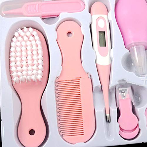 Baby Healthcare Kit Baby Nail Clipper File Scissor Tweezer Thermometer Brush Comb Cleaning Sets Baby Grooming Kit Great Gift 10Pcs Pink - Thumbnail 2