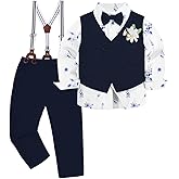 Baby Suits for Boys Formal Gentleman Wedding Christmas Outfits Dress Shirt Suspender Pants Bowtie Vest Corsage 18M-5T