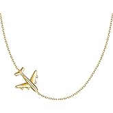 Silver/ Rose/ Golden Airplane Sideways Choker Necklace 925 Sterling Silver | Aircraft Jewelry Adjustable 15+3 Inch Clavicle Necklace for Women Lady, Gifts for Stewardess Flight Attendants