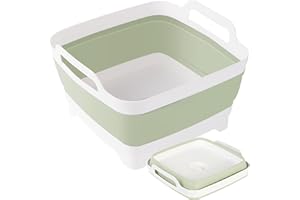 DETSUK Collapsible Dish Tub 9L-Collapsible Basin Bucket Portable Sink-Outdoor Multiuse Foldable Sink Tub Wash Dish Basin for Kitchen Basin RV Camping (Green)