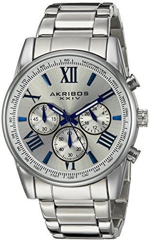 Akribos XXIV Men's AK865SS Round Silver Dial Chronograph Quartz Bracelet Watch