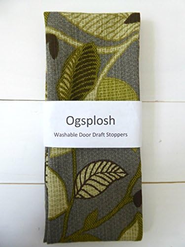 Door Draft Stopper, Grey and Green Leafy Print. A66159