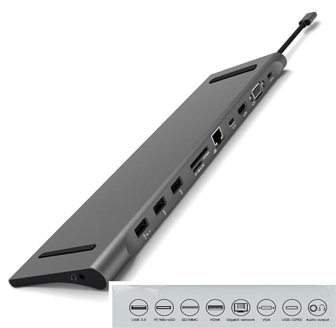 Neutral products Typ-C 3.1 Docking Station Aluminium Multifunktions 11 in 1 Hub für MacBook Pro 2016 HUB zu HDMI/VGA/Mini DP/