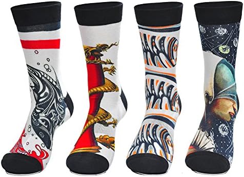 4 Pack Sports Printed Socks for Men Athletic with Arch Support for Running, Tennis, and Casual Wear