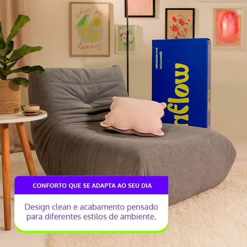 Poltrona Puff Retrô Inflow Boucle Cinza Vem Na Caixa Design Decorativo Para Sala e Quarto Moderno