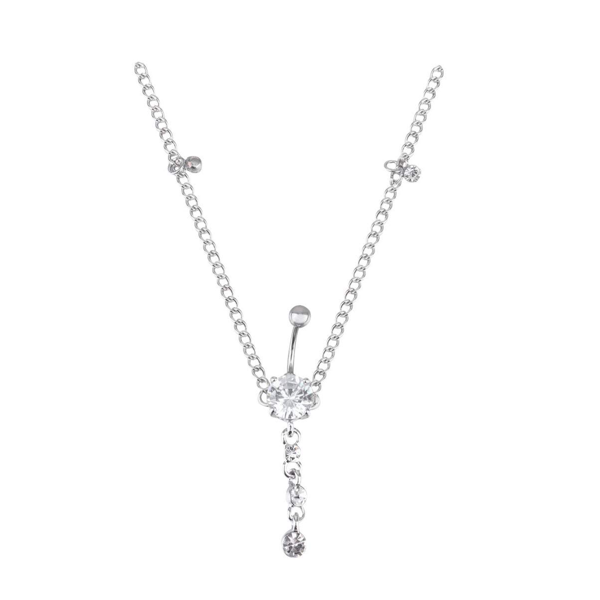 Holibanna 1PC Diamond Navel Ring Rhinestone Belly Button Bar Waist Chain Body Piercing Summer Beach Bikini Jewellery for Women and Girls (White)