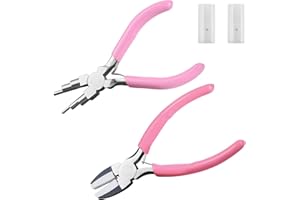 LEONTOOL 2 Pcs Jewelry Making Tools, Soft Jaw Plier with 6 in 1 Bail Making Plier 3mm to 10mm, Flat Nose Pliers with 2 Replac