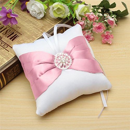 White Satin Bowknot Diamante Romantic Wedding Ring Pillow Wedding Ring Pillow Cushion , pink