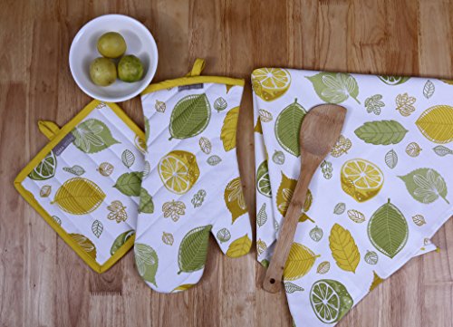 Set of Apron, Oven Mitt, Pot Holder, Pair of Kitchen Towels in a Unique Citrus Splash Design, Made of 100% Cotton, Eco-Friendly & Safe, Value Pack and Ideal Gift Set, Kitchen Linen Set By CASA DECORS - Thumbnail 4