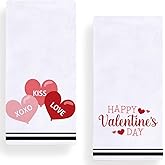 Happy Valentine's Day Stripe Kitchen Towels Dish Towels, 18x28 Inch Love Kiss Anniversary Decoration Hand Towels Set of 2