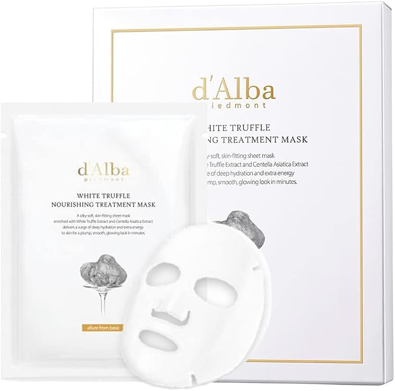 d'alba Mascarilla de tratamiento nutritiva con trufa blanca italiana, mascarilla vegana, nutritiva y calmante para pieles secas y cansadas, skincare coreano (5 piezas)