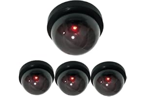 Yuarisx Dummy Dome Security Camera Outdoor Indoor with Fake Flashing Red LED Light for Home Business Wireless CCTV Surveillance 4 Pack, Black