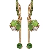 CZ Bar Tassel Drop Dangle Hoop Earrings for Women Gold-Toned Green Round Opal Cat's Eye Earring Geometric Dangling Hoops Delicate Jewelry for Christmas