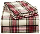 Pinzon Lightweight Cotton Flannel Sheet Set - Twin Extra-Long, Cream/Red Plaid